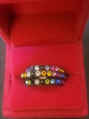 Kurt Geiger Multicolor/ Rainbow Crystal Attached Stackable Ring - Women Jewelry